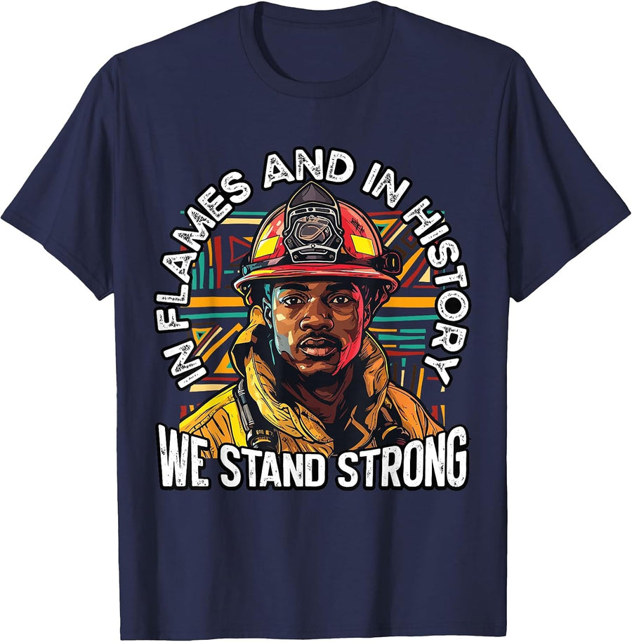 Black Firefighter Firefighting Fireman Black History Month T-Shirt - Navy Blue