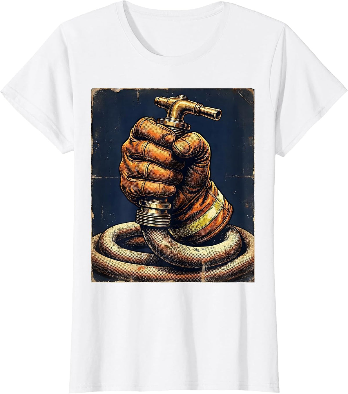 Fire Department Charged Hose Nozzle Grip Graphic T-Shirt - White