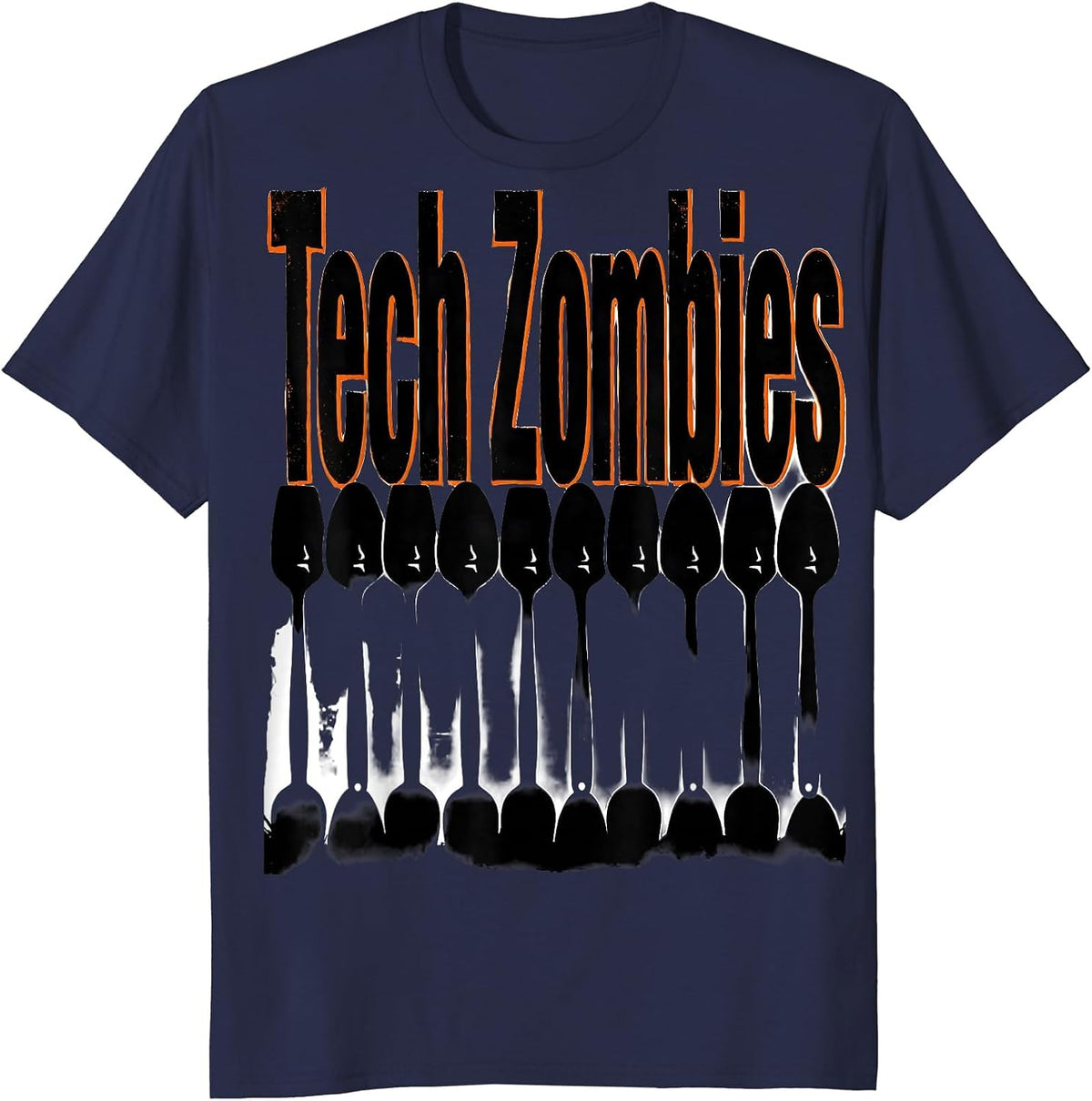 Tech Zombies Funny Pharmacy Halloween Pharmacist Crew T-Shirt - Navy Blue
