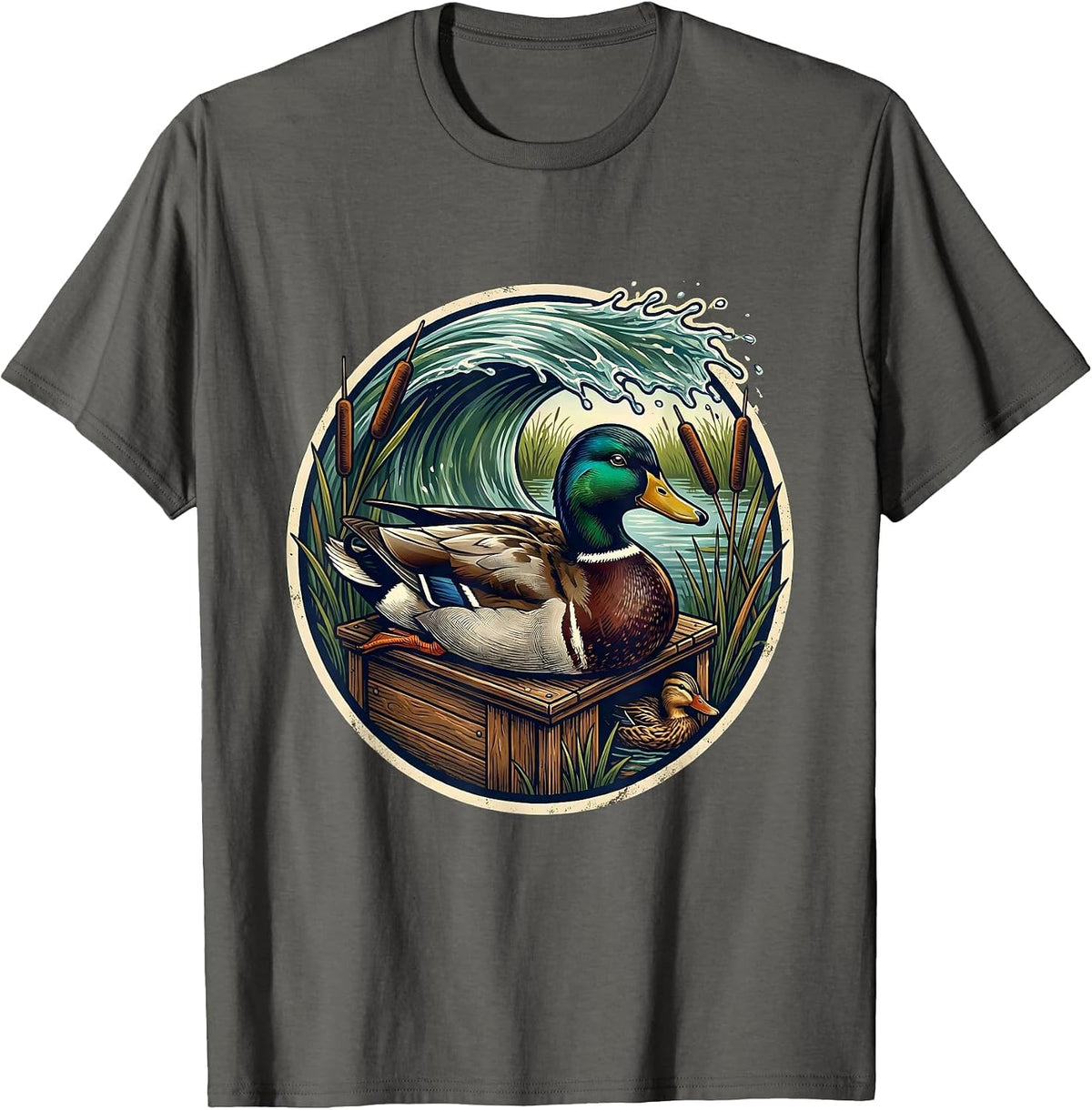 Men's Vintage Mallard Duck Hunting Badge Dad Gift T-Shirt - Asphalt Grey