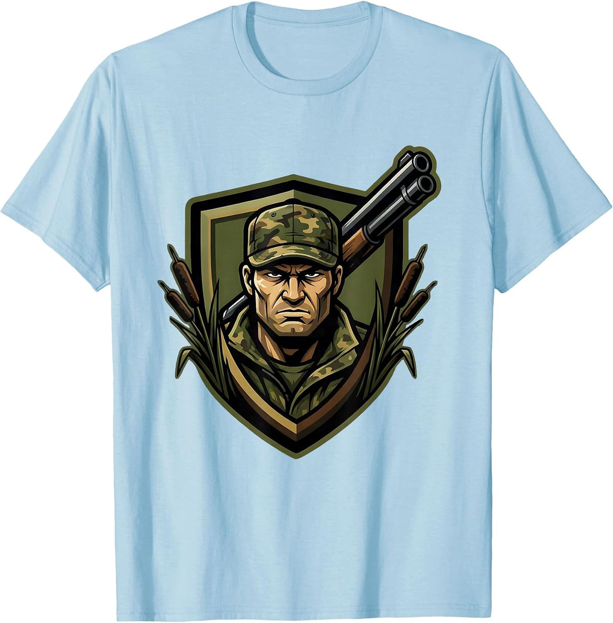 Men's Duck Hunter in Blind With Shotgun Raised T-Shirt - Baby Blue