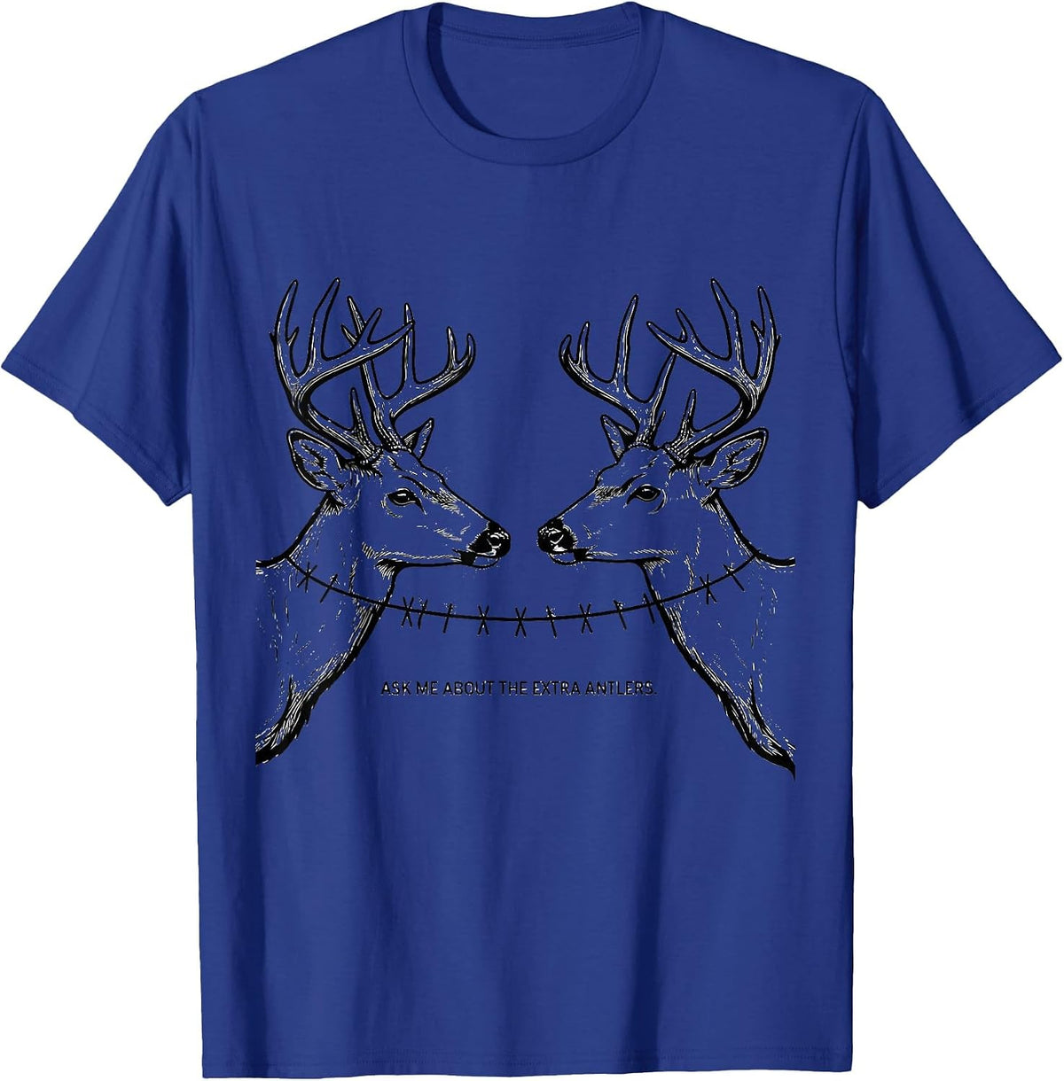 Men's Ask Me About The Extra Antlers Funny Deer Hunter Christmas T-Shirt - Royal Blue