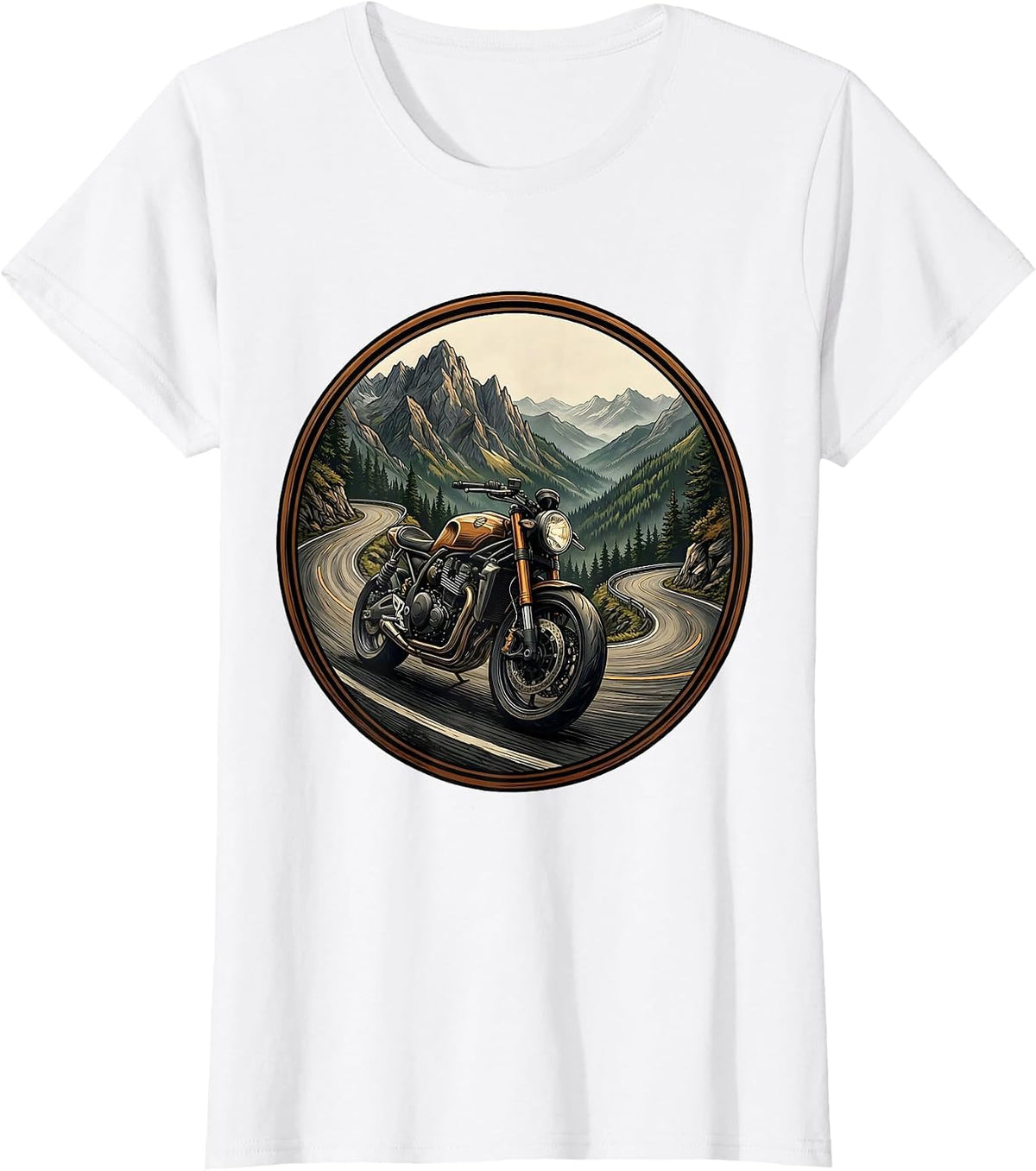 Café Racer Mountain Switchback Motorcycle Design T-Shirt - White