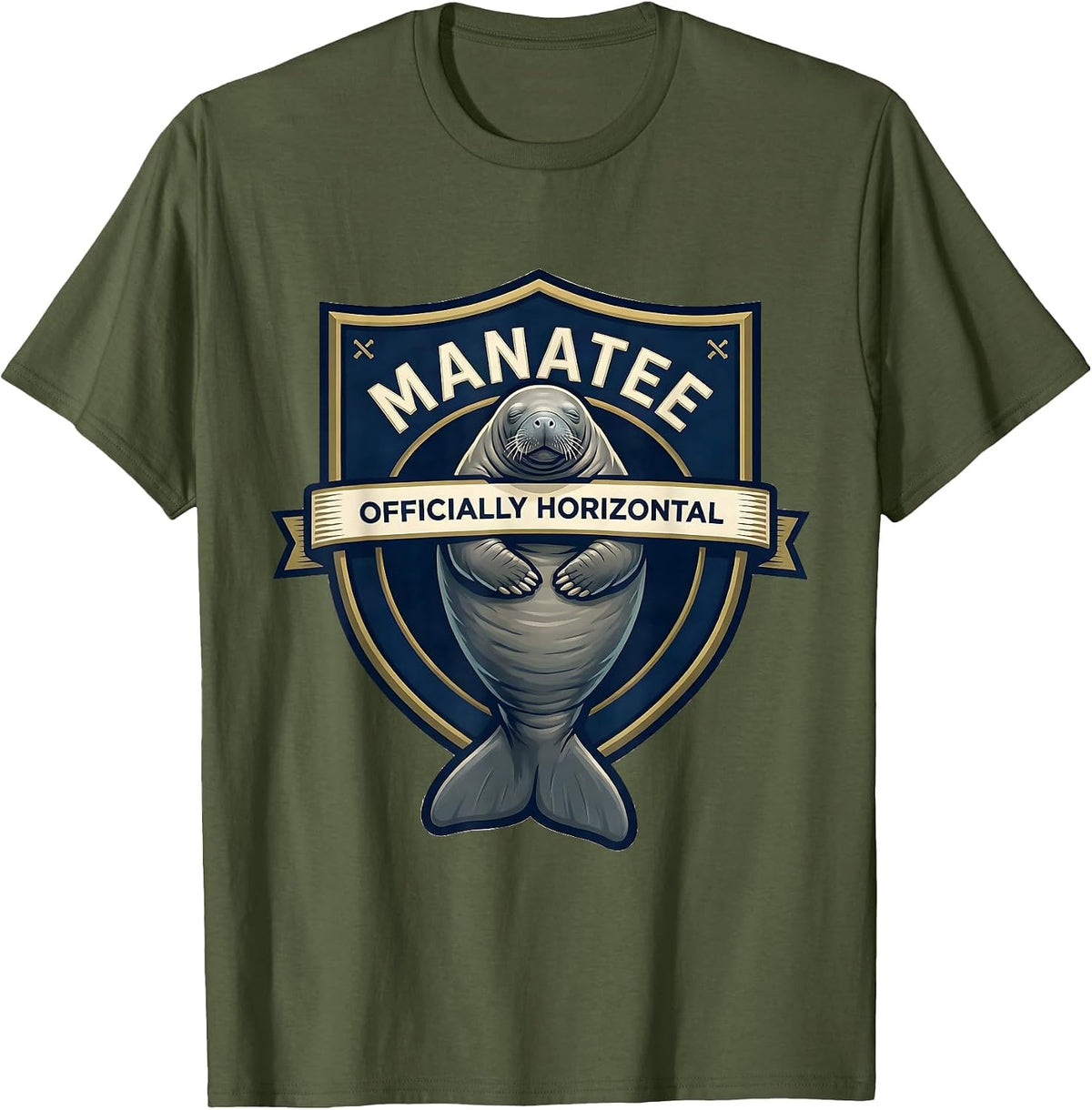 Manatee Officially Horizontal Funny Sea Animal Lover Humor T-Shirt - Olive Green