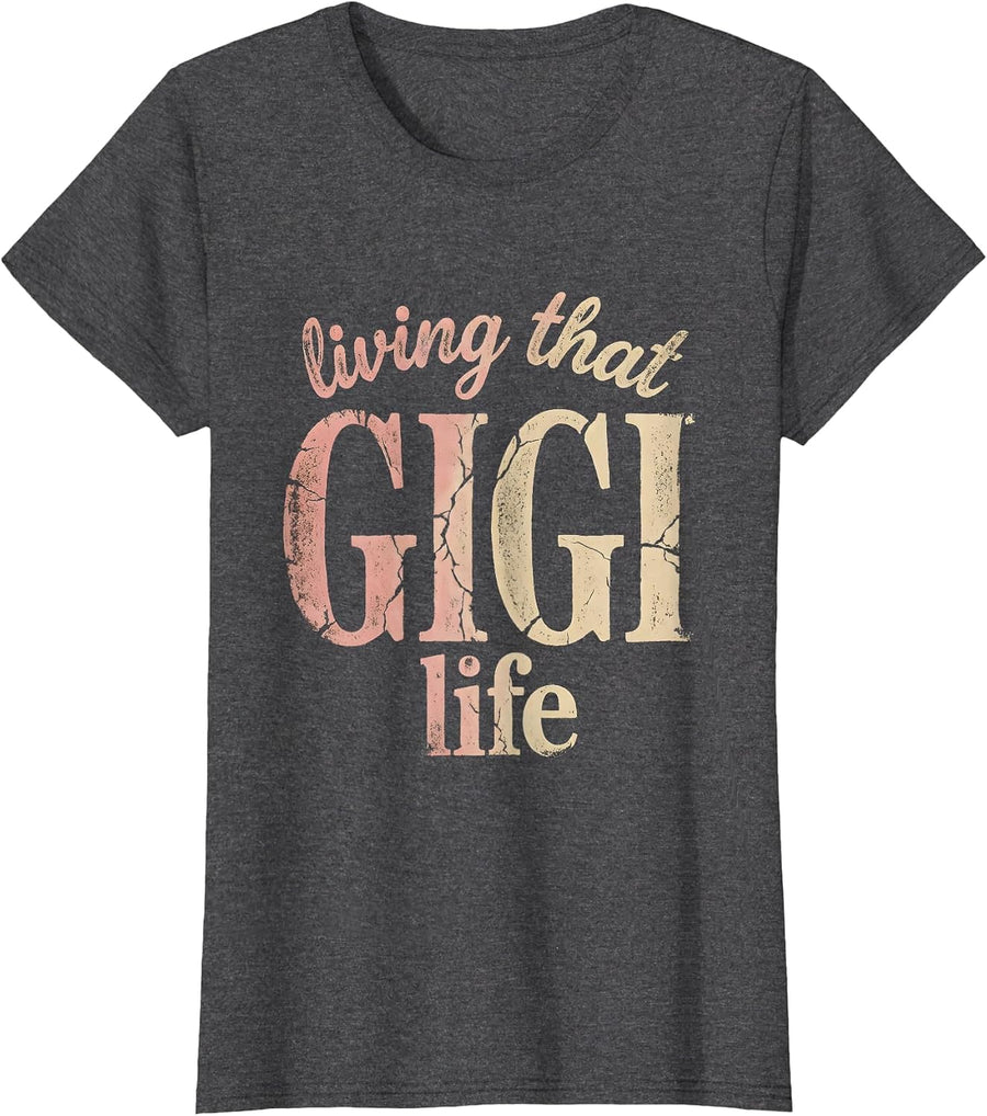 Women's Living That Gigi Life Grandma Pride Design T-Shirt - Dark Heather Grey