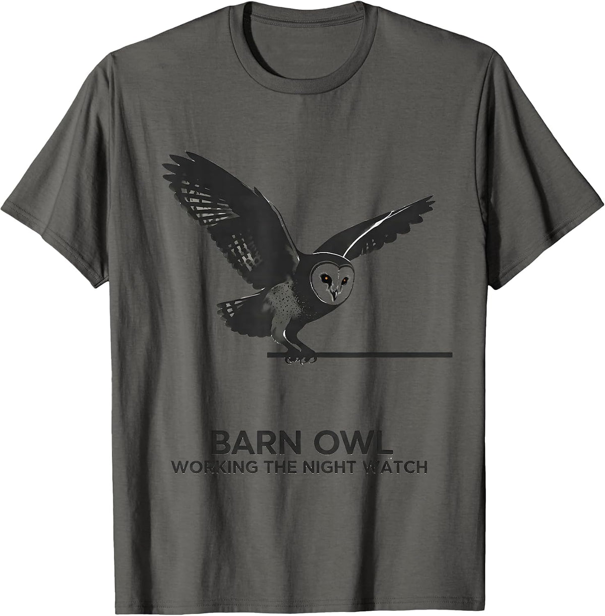 Barn Owl Working The Night Watch Minimalist Bird Lover Gift T-Shirt - Asphalt Grey