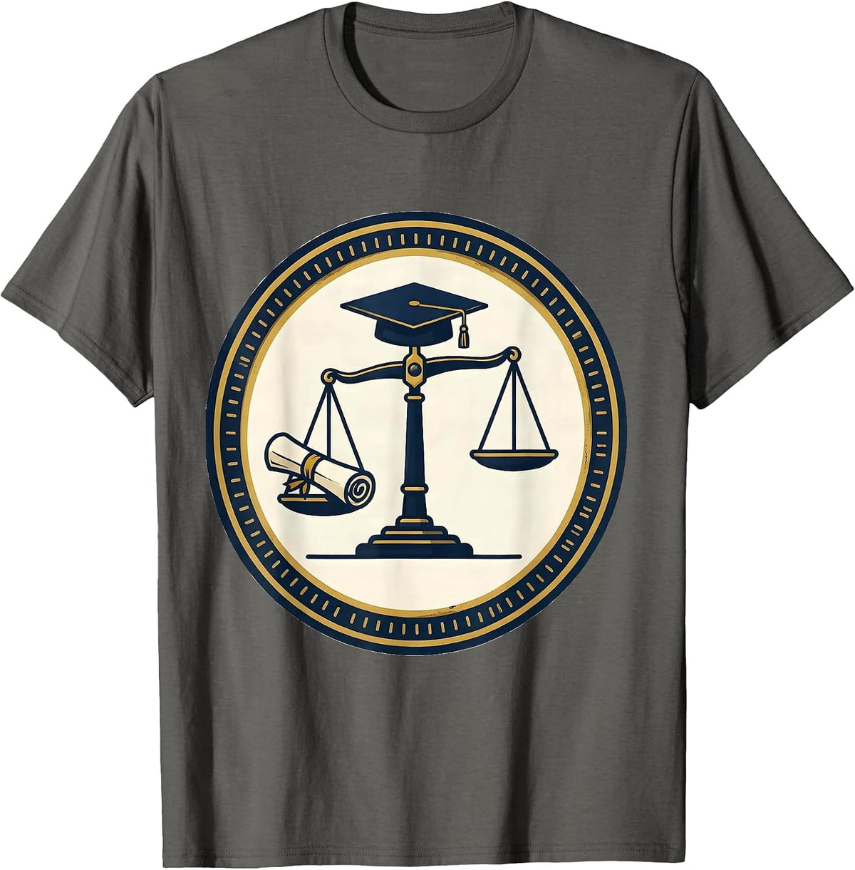 Men's Sealed Balance Scale Doctoral Cap PhD Graduation Humor T-Shirt - Asphalt Grey