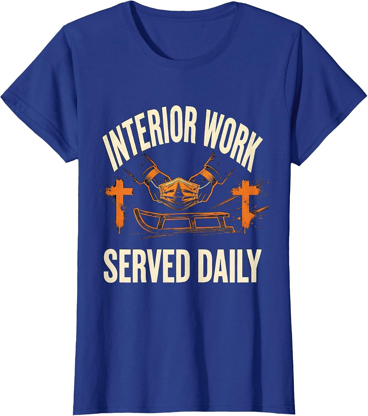 Women's Interior Work Served Daily Funny Football Lineman Game-Day T-Shirt - Royal Blue