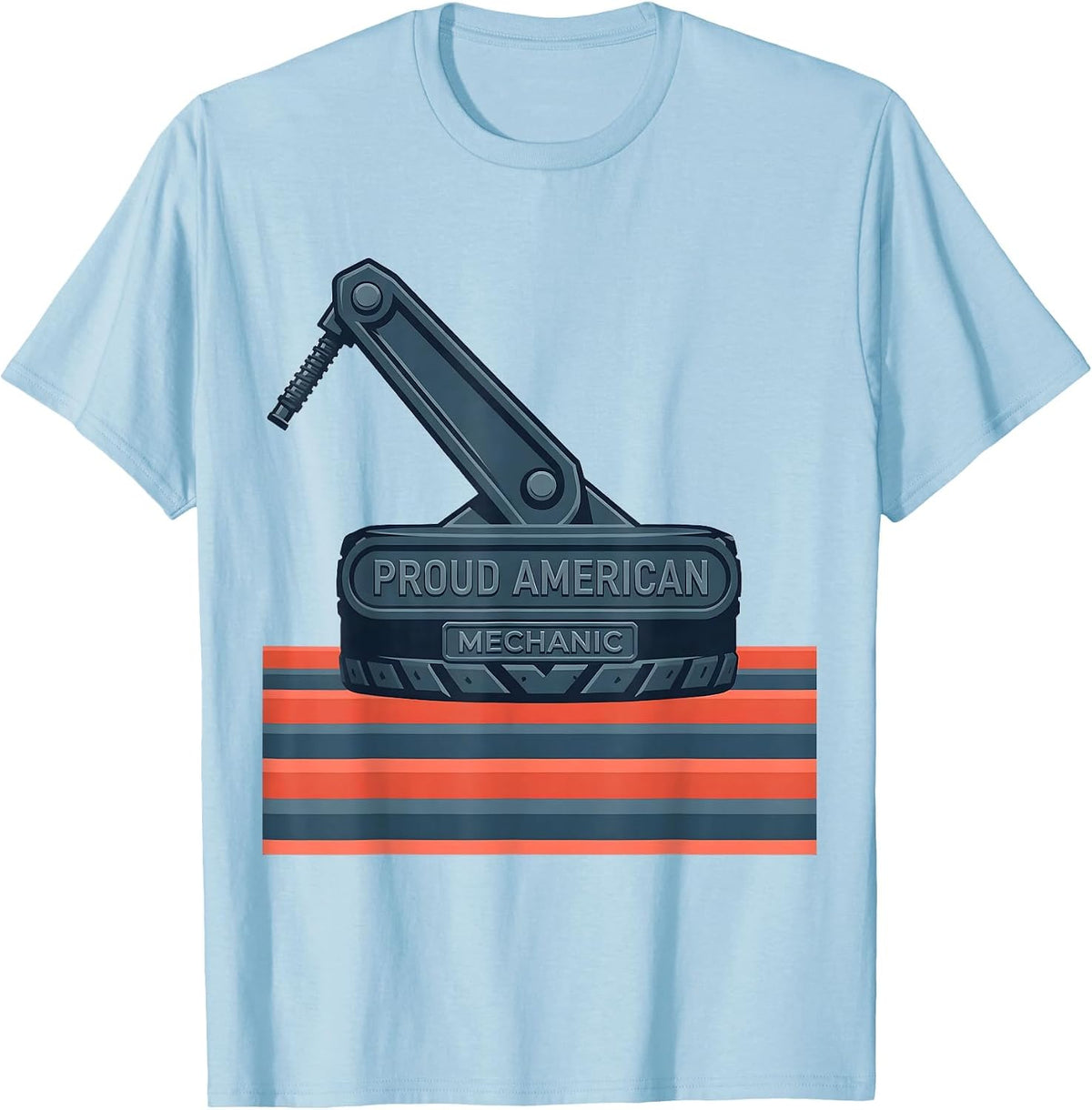 Proud American Mechanic Flat Vector Patriotic Trade Worker T-Shirt - Baby Blue