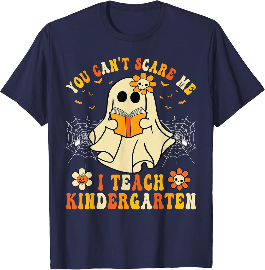 You Can't Scare Me I Teach Kindergarten Halloween Teacher T-Shirt - Navy Blue