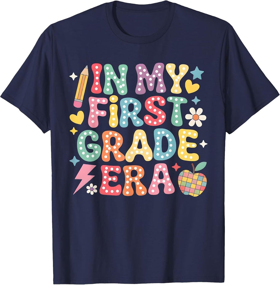 in My First Grade Era Girl Back to School 1st Grade Teacher T-Shirt - Navy Blue