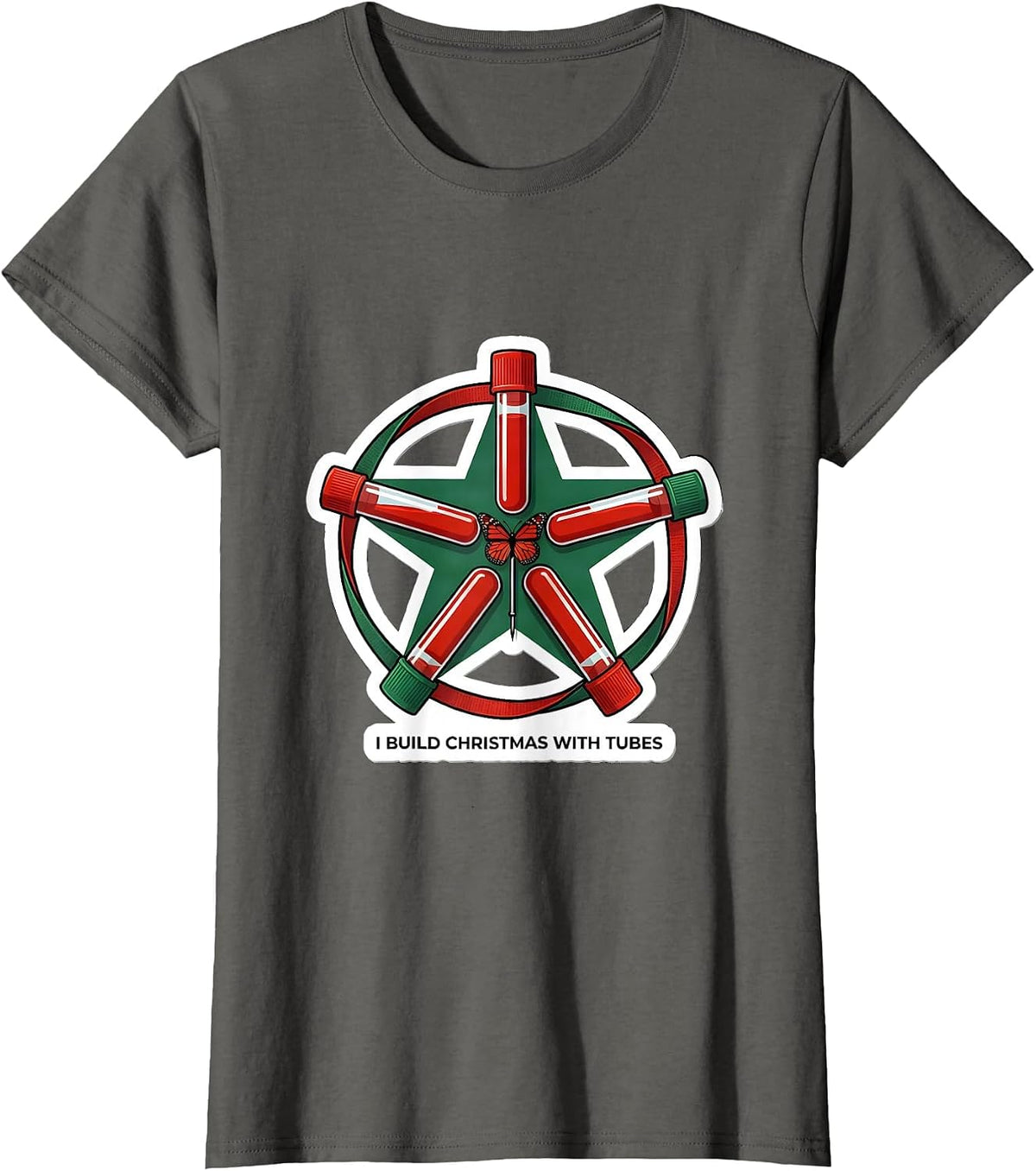 Women's I Build Christmas With Tubes Phlebotomist Holiday Humor Lab T-Shirt - Asphalt Grey