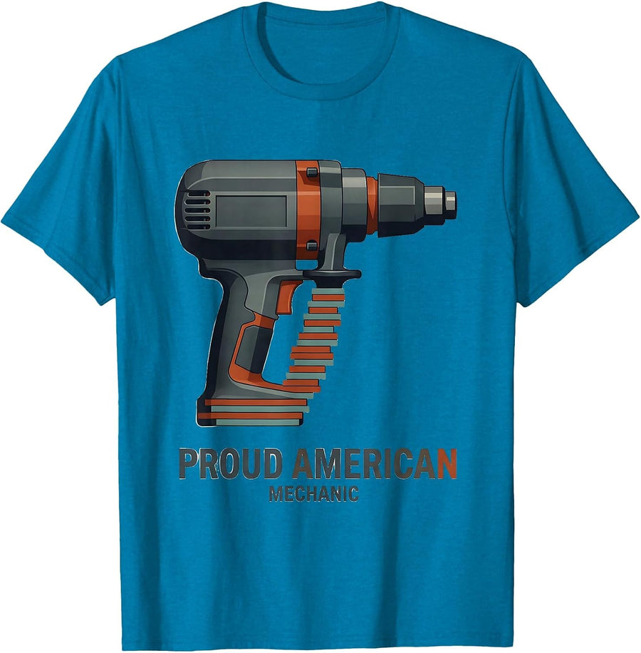 Proud American Mechanic Midcentury Modern Patriotic Mechanic T-Shirt - Sapphire Blue