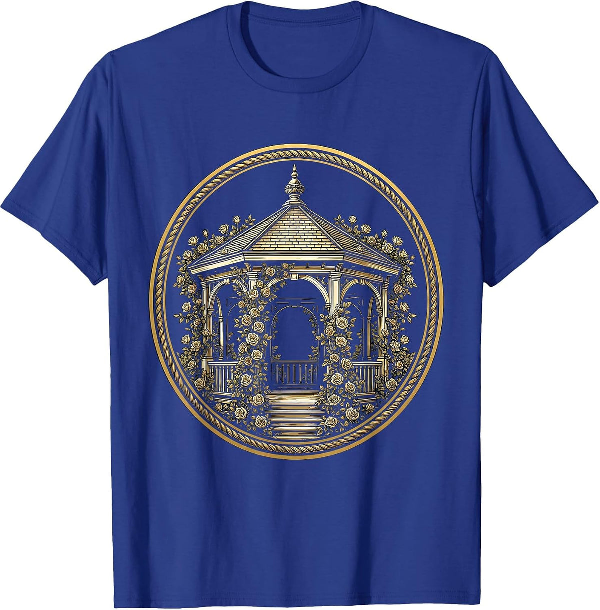 Park Gazebo Climbing Roses Floral Garden Illustration T-Shirt - Royal Blue