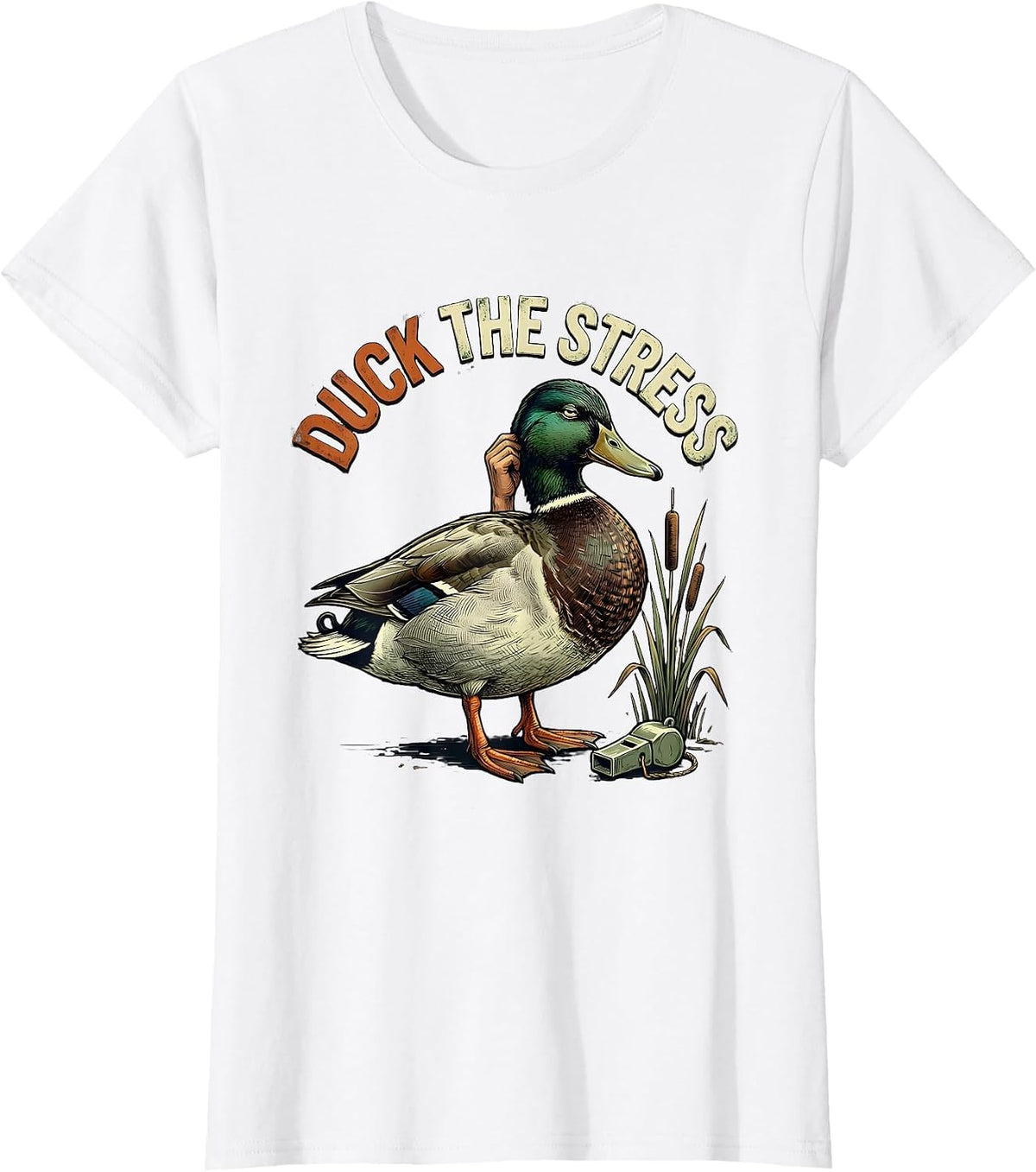 Duck The Stress Distressed Duck Hunter Humor Gift T-Shirt - White