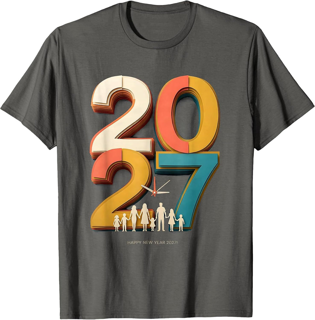 Men's Happy New Year 2027 Paper Cutout Family Party Celebration T-Shirt - Asphalt Grey
