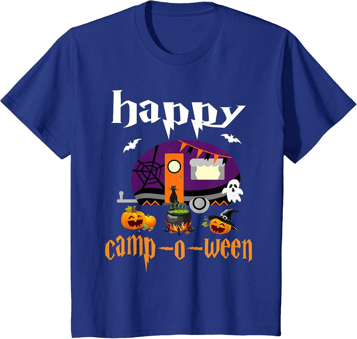 Happy Camp-O-Ween Halloween Camping Camper T-Shirt - Royal Blue