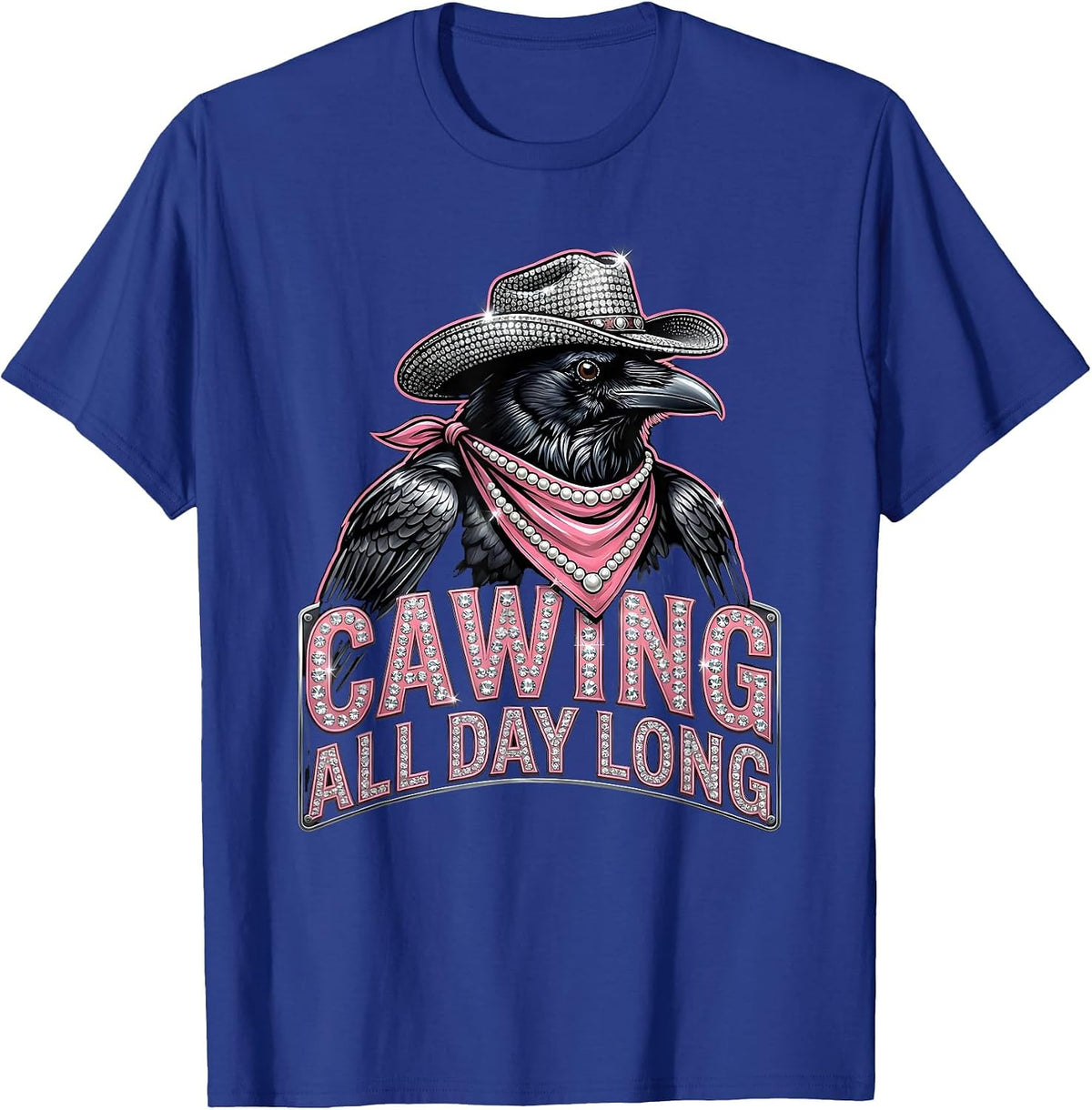 Men's Cawing All Day Long Crow Bird Design T-Shirt - Royal Blue