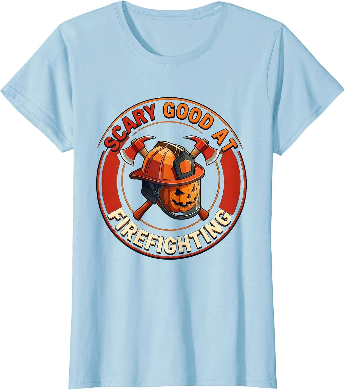 Scary Good At Firefighting Halloween Design T-Shirt - Baby Blue