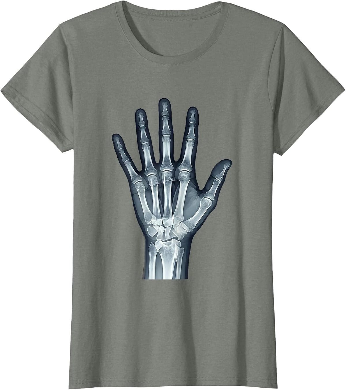 Women's Human Hand X-Ray Spread Open Radiology Design T-Shirt - Olive Heather