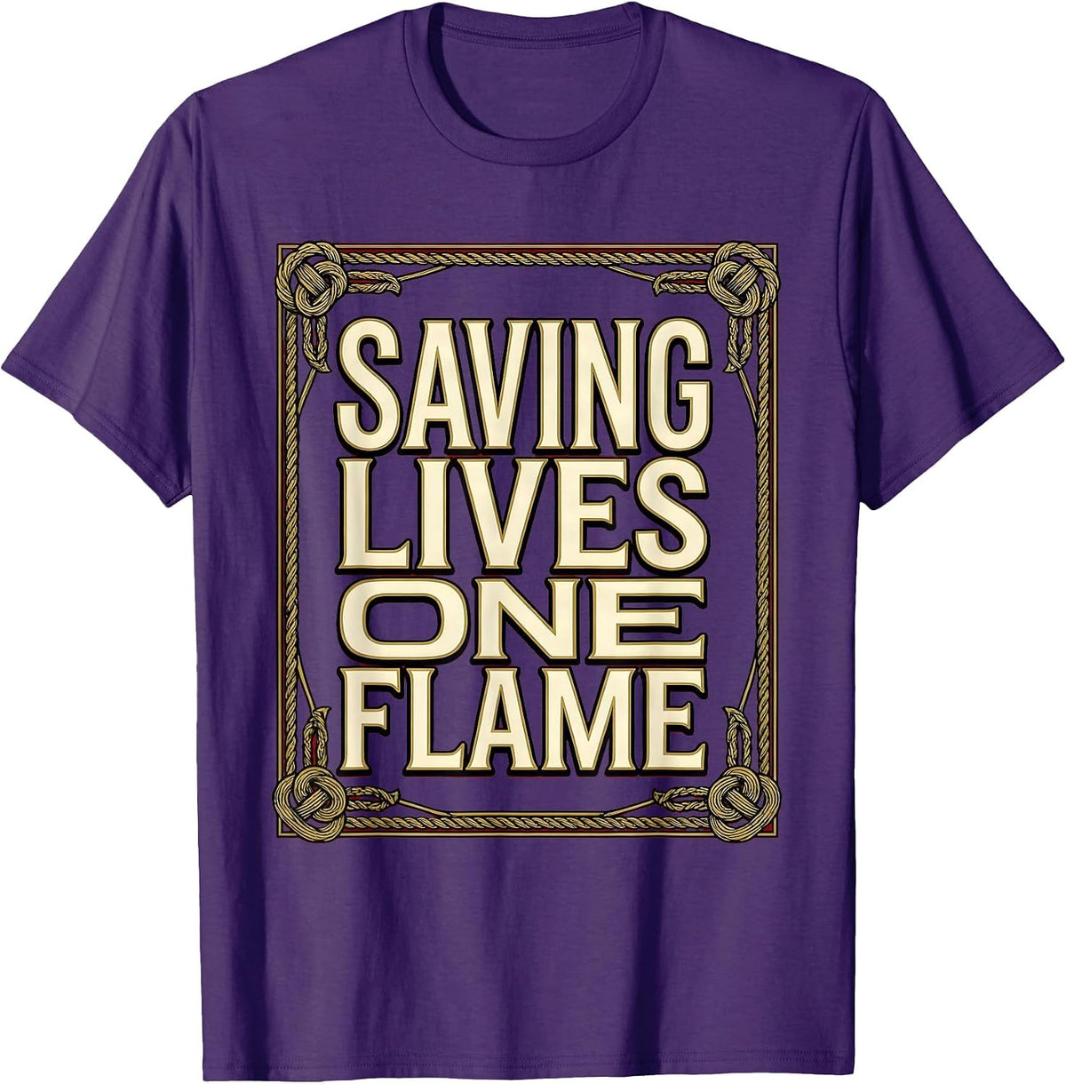 Men's Saving Lives One Flame Firefighter Design T-Shirt - Purple