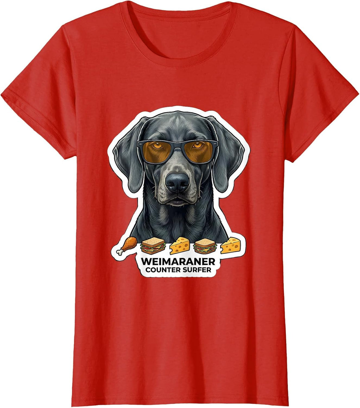 Women's Weimaraner Counter Surfer Funny Dog Breed Sunglasses T-Shirt - Red