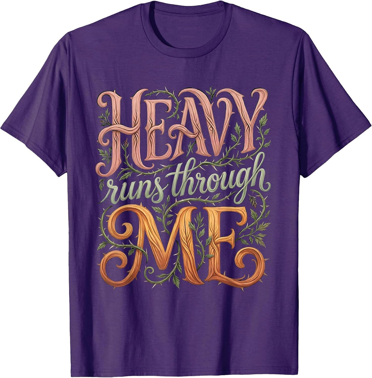 Men's Heavy Runs Through Me Death Metal Design T-Shirt - Purple