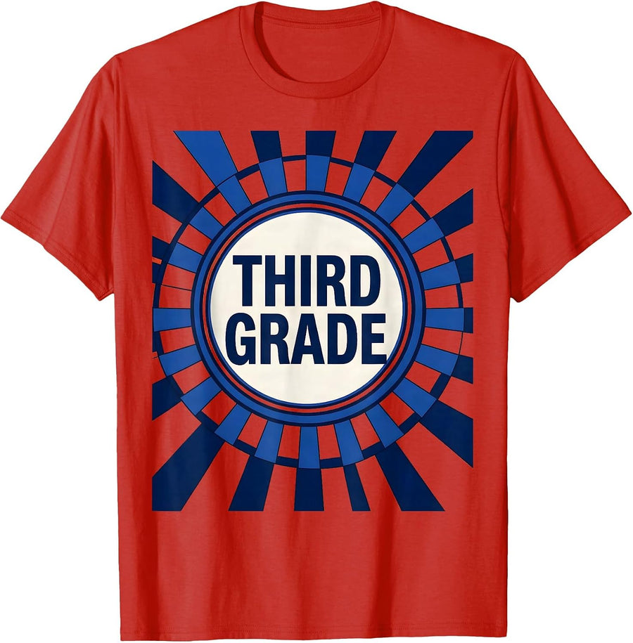 Men's Third Grade Geometric Retro Checkered Girl Teacher Back T-Shirt - Red