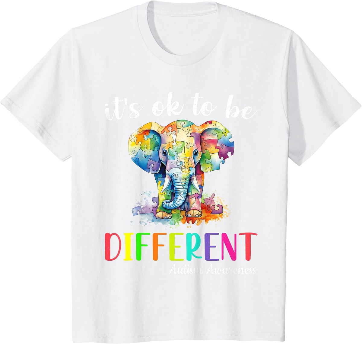 Elephant Autism Awareness It's Ok to Be Different Boys Kids T-Shirt - White