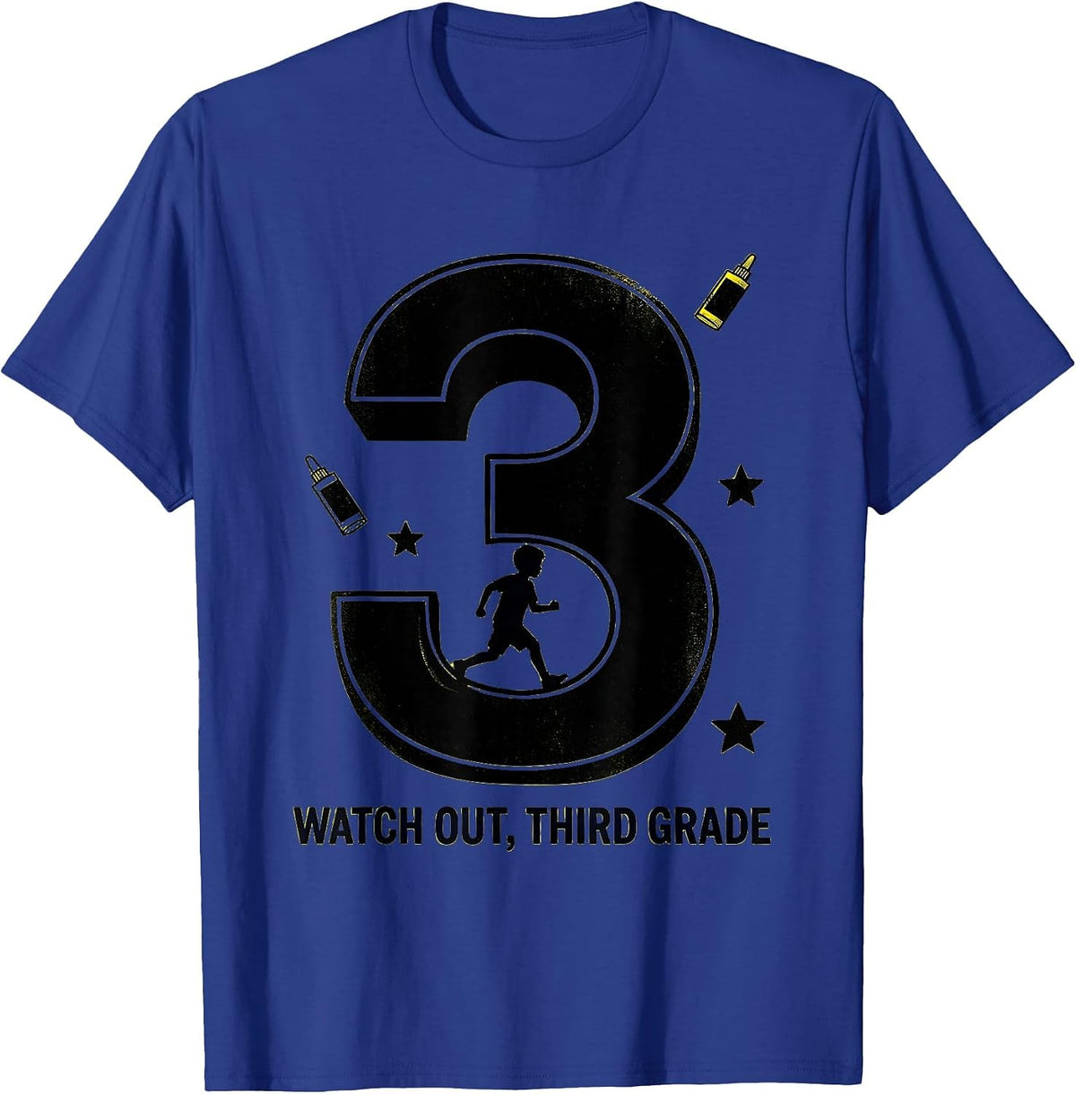 Men's Watch Out, Third Grade Stencil Graphic Teacher Back To T-Shirt - Royal Blue