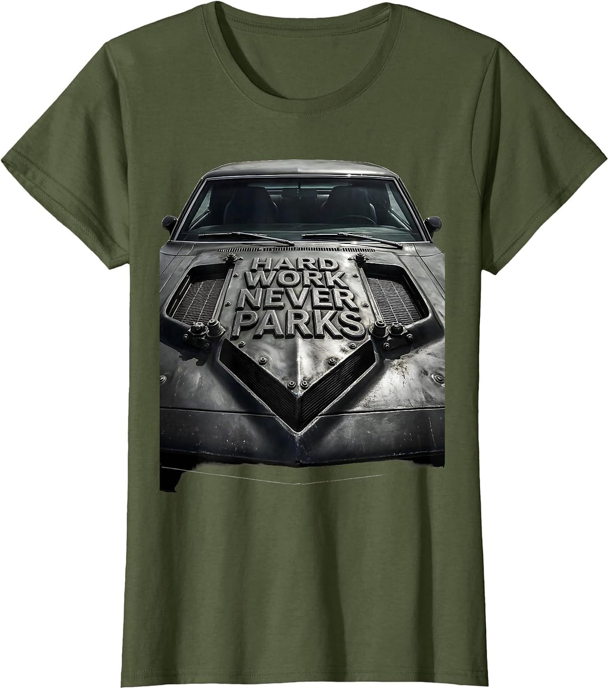 Women's Valley Forge Automotive Hard Work Never Parks T-Shirt - Olive Green