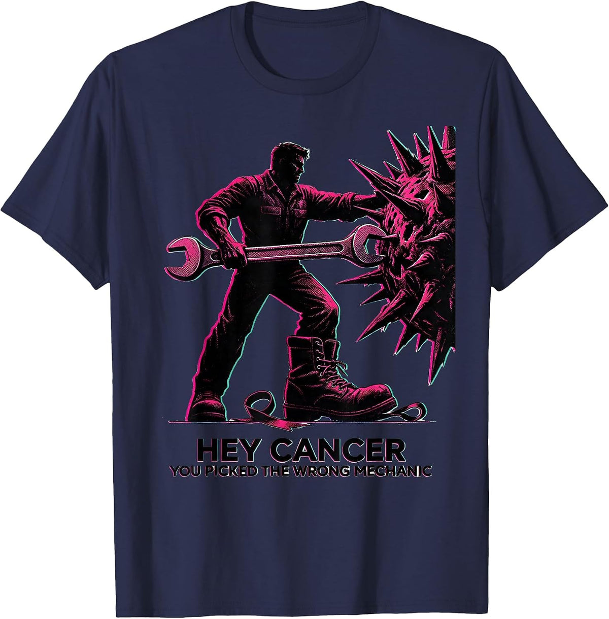 Hey Cancer, You Picked The Wrong Mechanic Defiant T-Shirt - Navy Blue