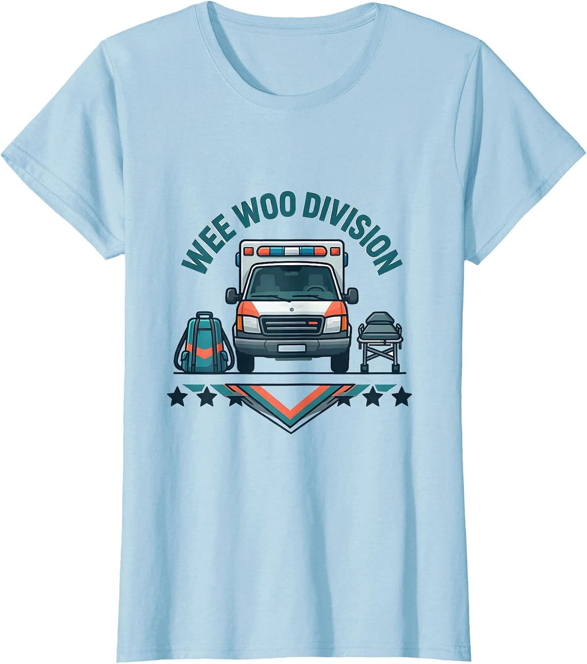 Wee Woo Division Flat Vector EMS Paramedic EMT Gag Humor T-Shirt - Baby Blue