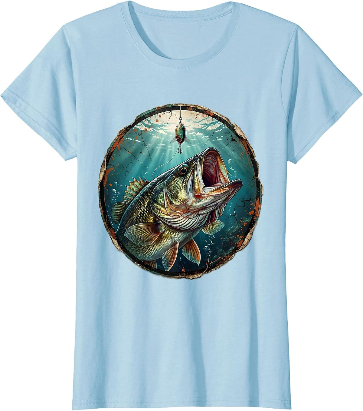 Bass Fishing Underwater Lure Graphic Tee T-Shirt - Baby Blue