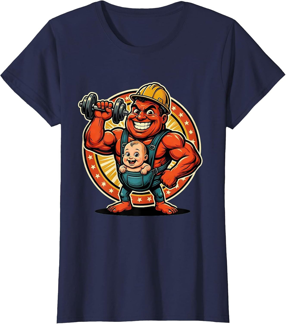 Women's Dad Baby Carrier Weightlifting Graphic Tee T-Shirt - Navy Blue