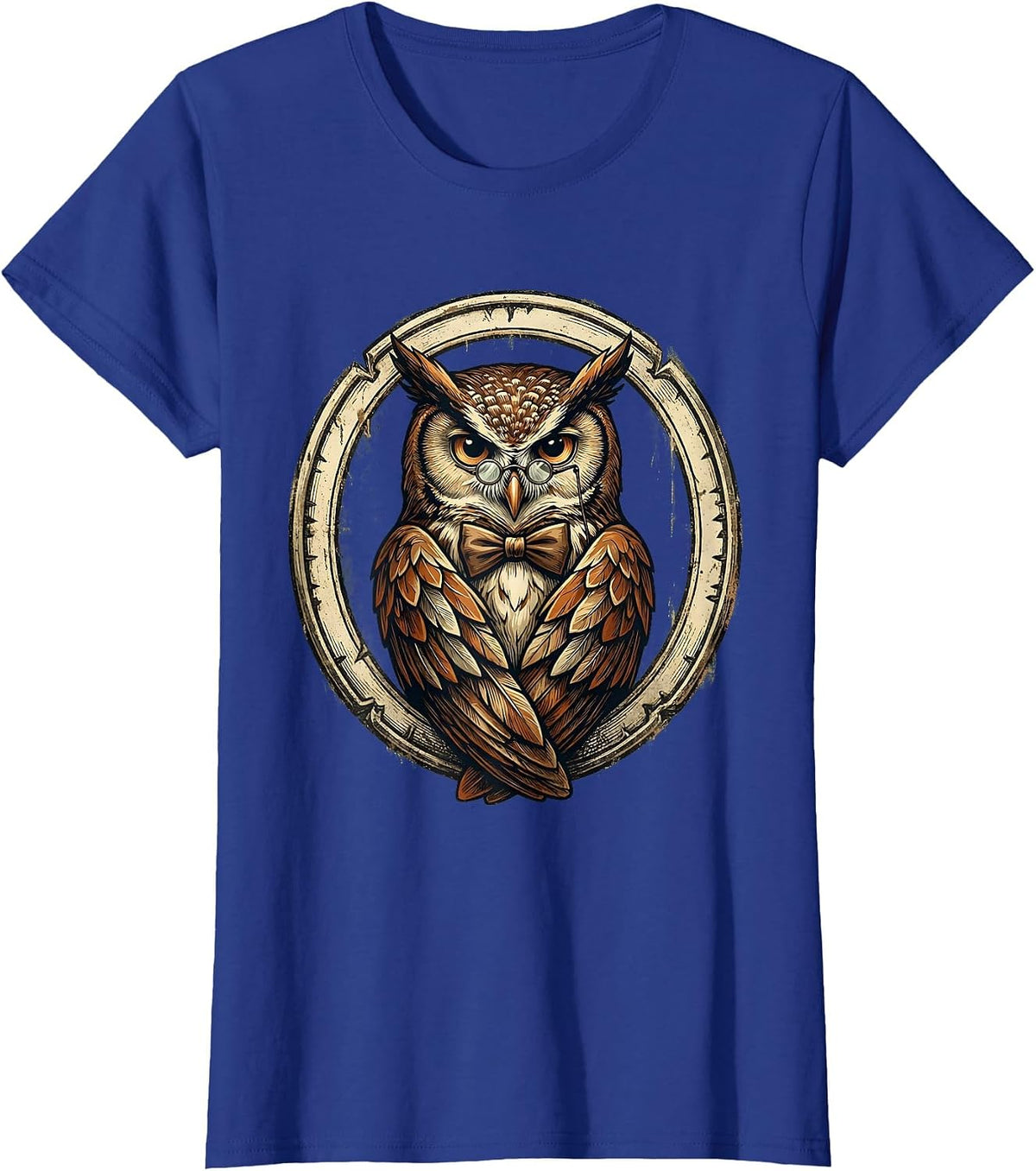 Women's Dapper Owl with Spectacles and Bow Tie T-Shirt - Royal Blue