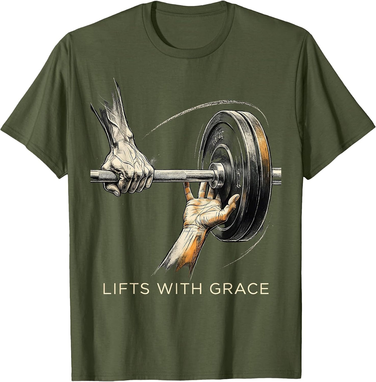 Men's Lifts With Grace Christian Gym Faith Motivation Weightlifter T-Shirt - Olive Green