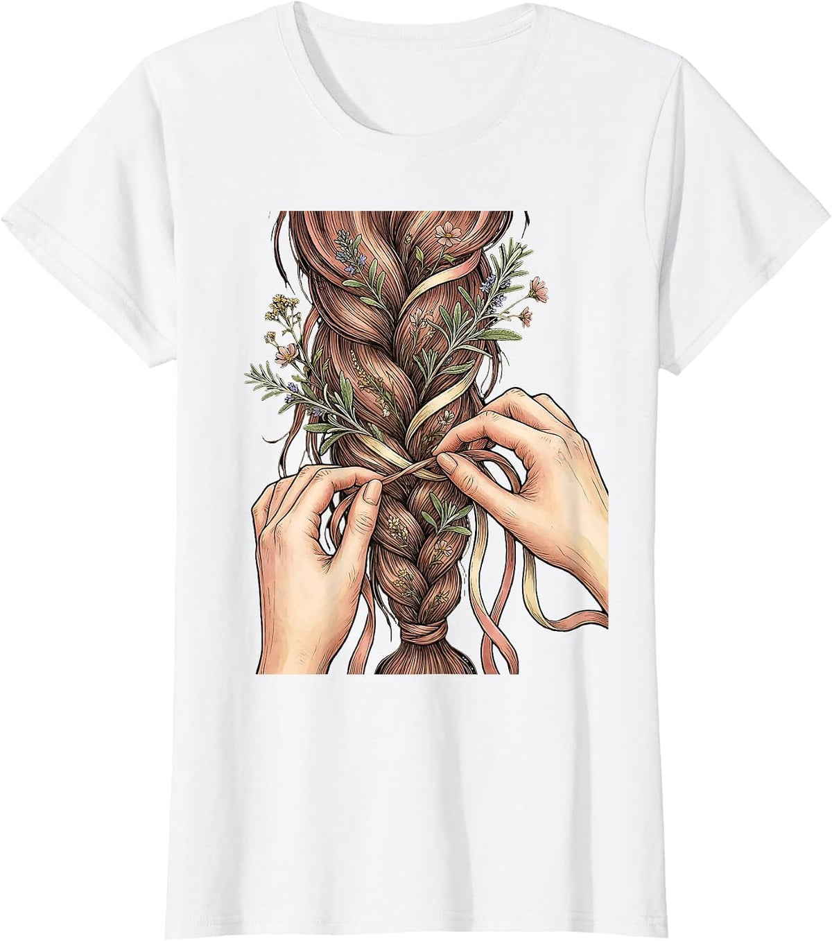 Rodeo Horse Mane Braiding Ribbon Illustration T-Shirt - White