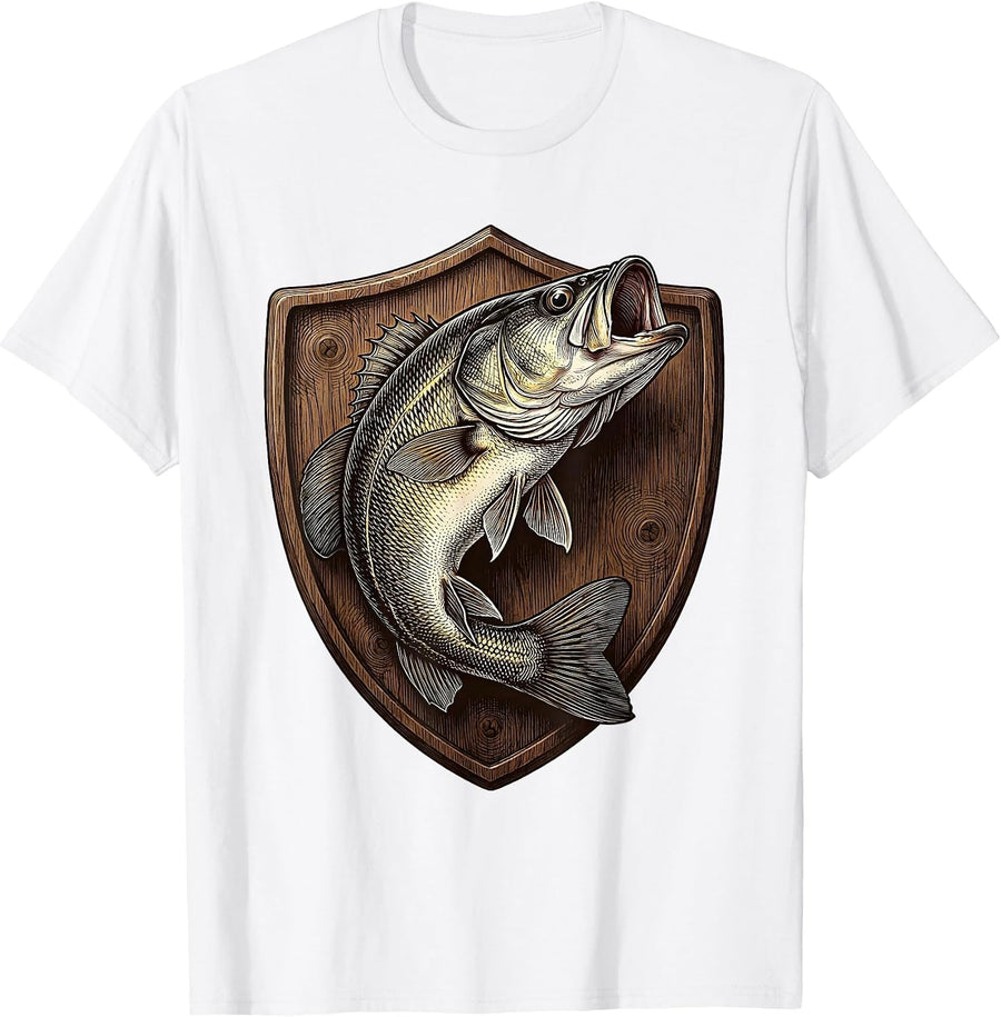 Men's Trophy Bass Mounted Plaque Fishing Graphic T-Shirt - White