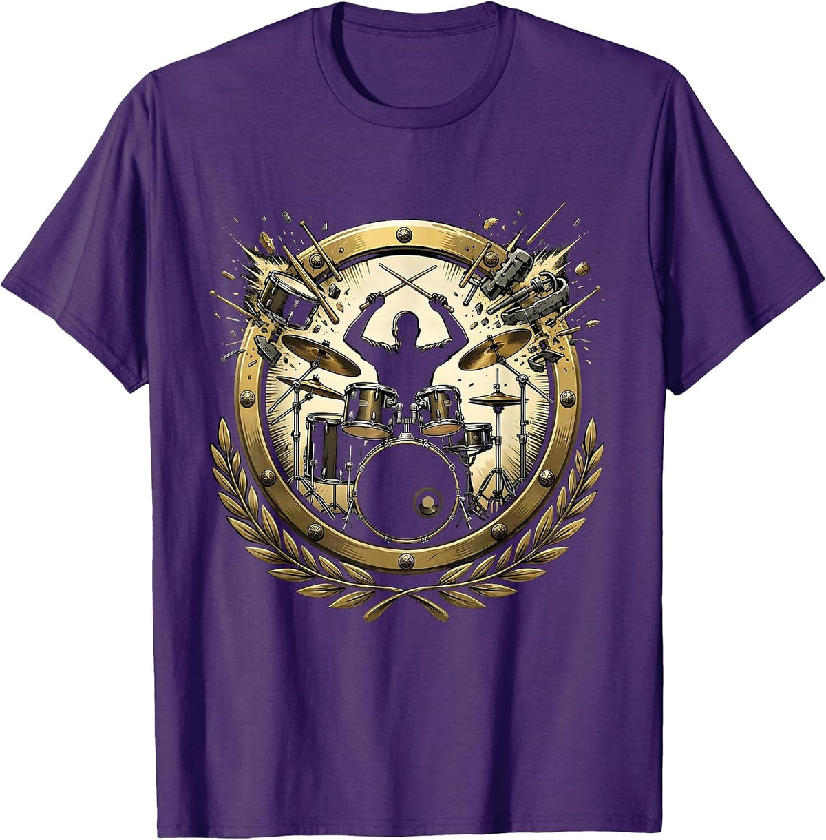 Men's Exploding Drum Kit Rock Band Drummer Illustration T-Shirt - Purple