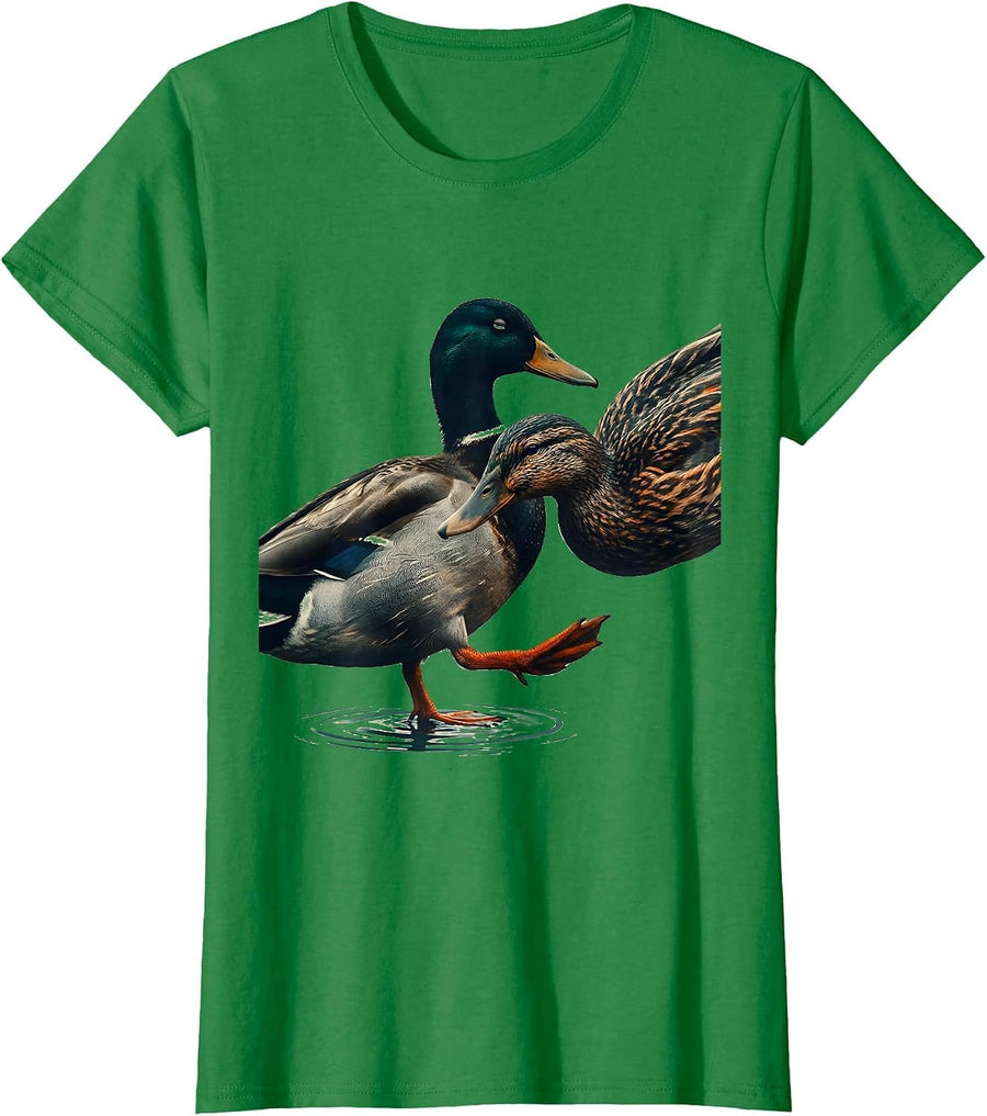 Women's Mallard Duck Editorial Conceptual Hunting Humor Gift T-Shirt - Kelly Green