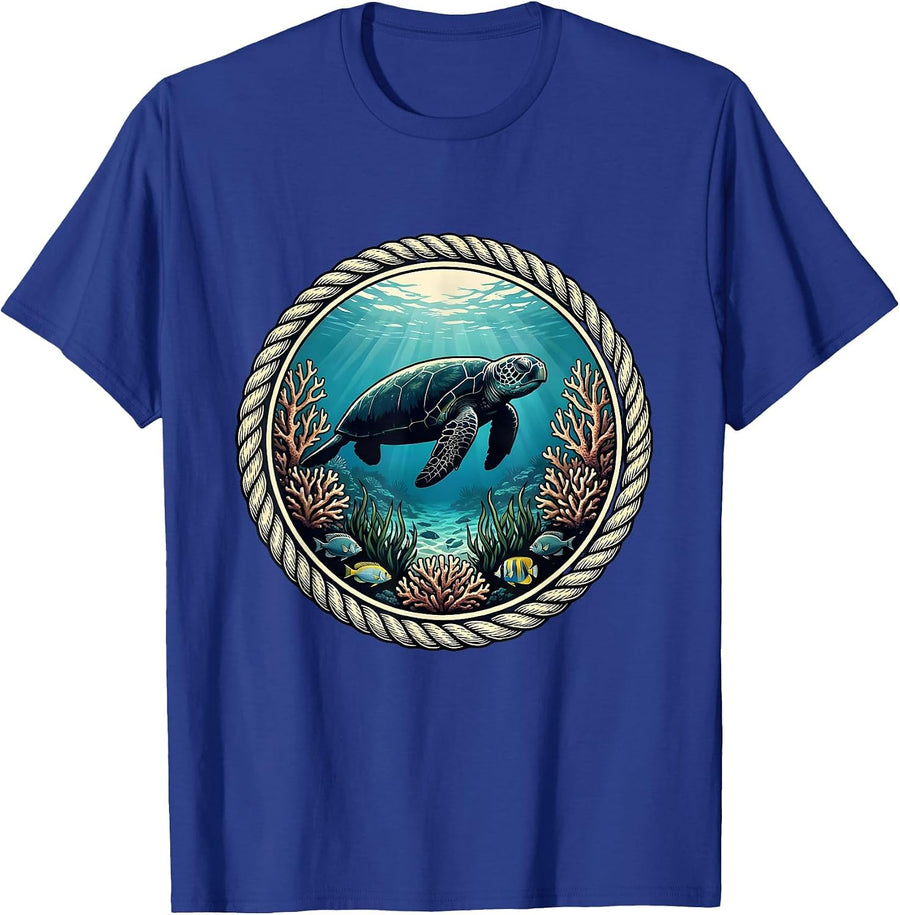 Puerto Rico Manatee Reef Illustration T-Shirt - Royal Blue