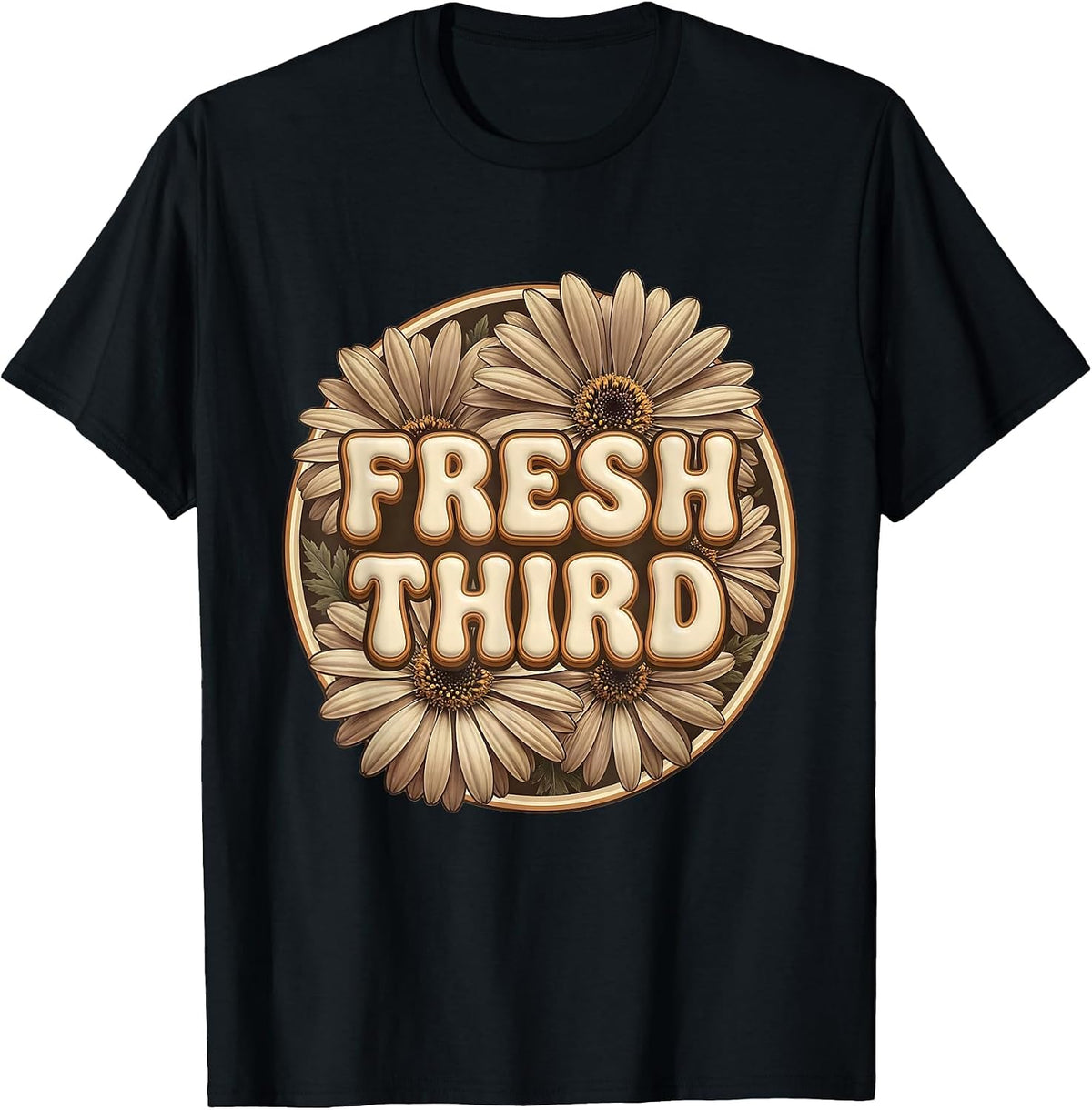 Men's FRESH THIRD Retro Flower Power Third Grade Back To School T-Shirt - Black