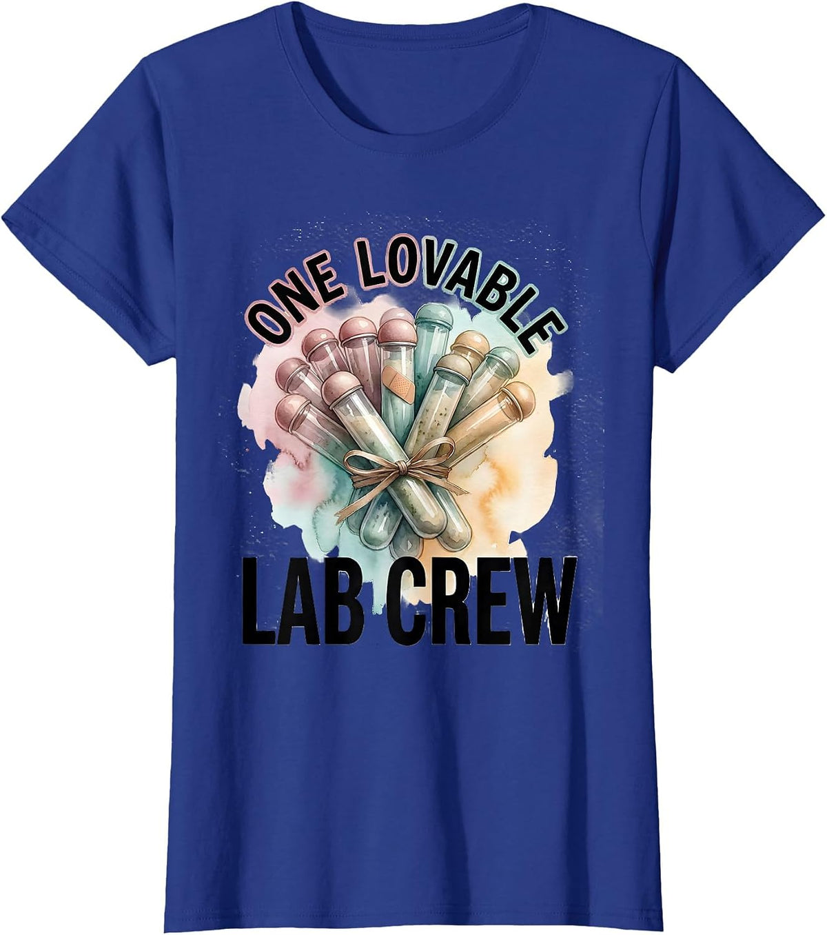 Women's One Lovable Lab Crew Watercolor Lab Tech Phlebotomist T-Shirt - Royal Blue