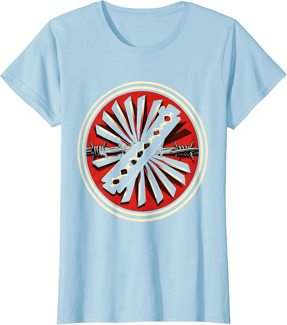 Razor Blade Bouquet Barbed Wire Punk Art T-Shirt - Baby Blue