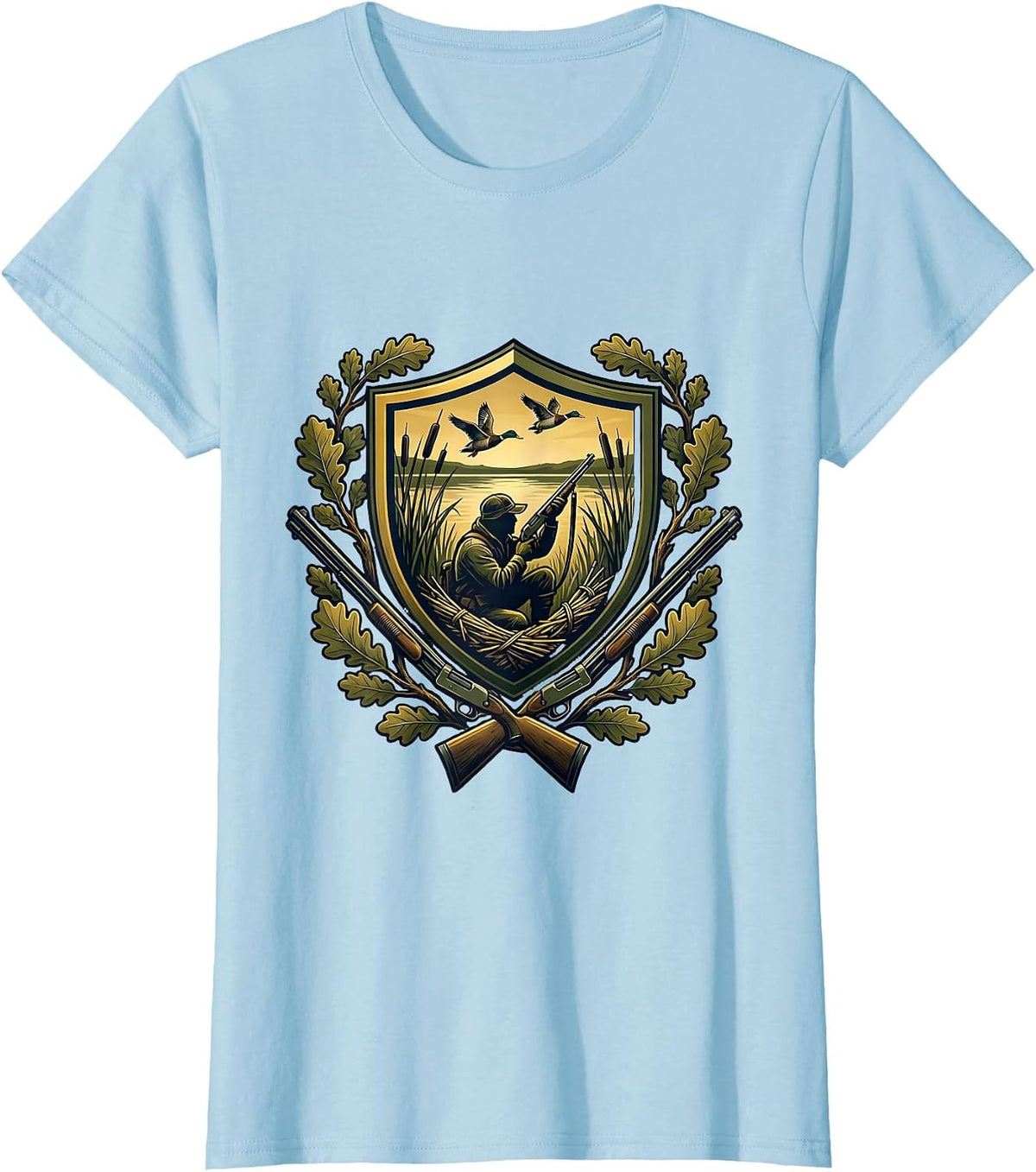 Camo Duck Blind Hunter Silhouette at Dawn T-Shirt - Baby Blue