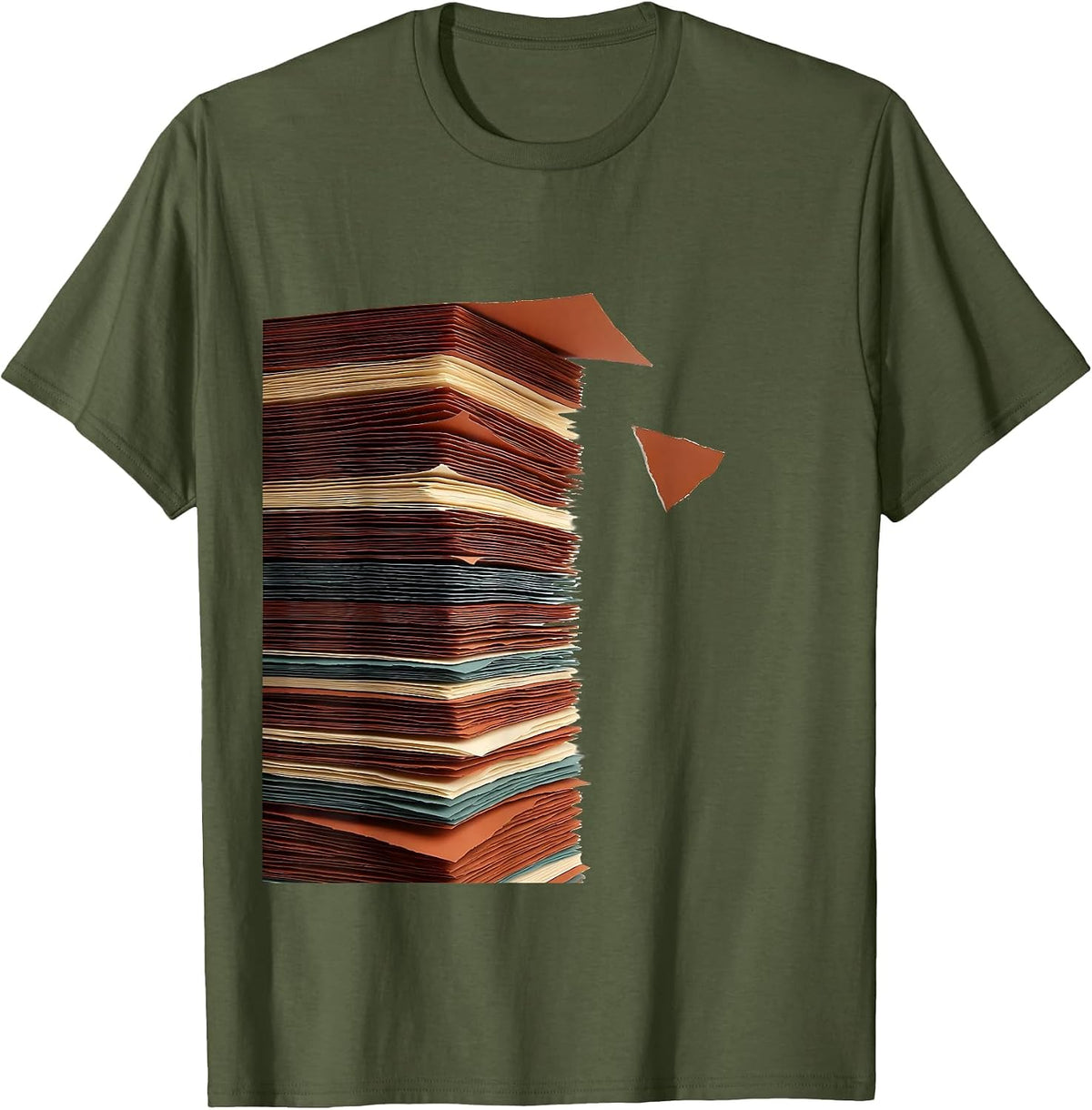 Layered Ledger Paper Cutout History Teacher Classroom Humor T-Shirt - Olive Green