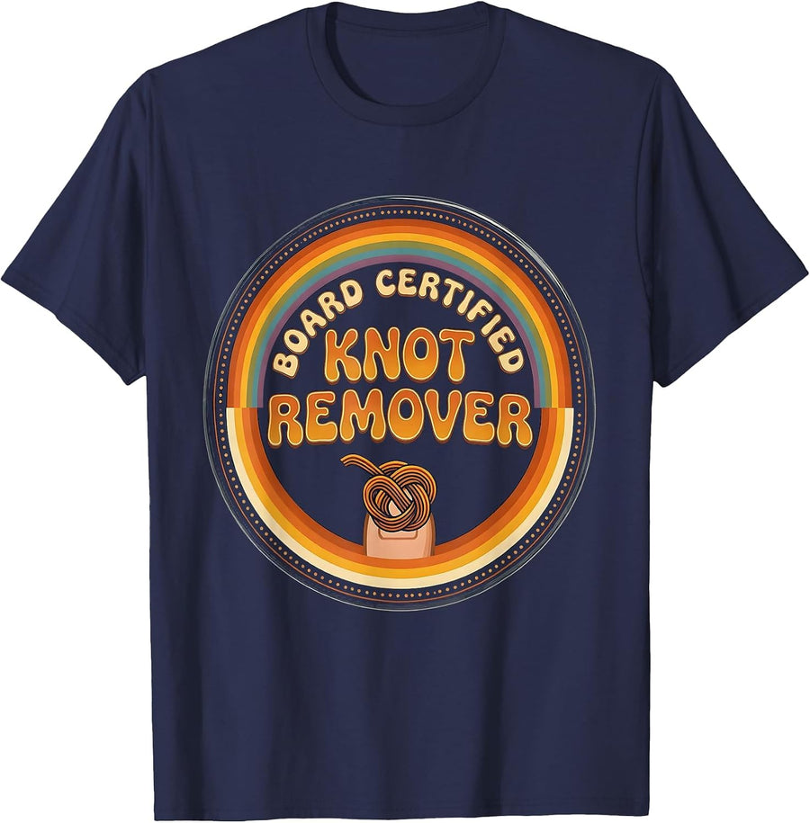 Board Certified Knot Remover Retro Massage Therapist Humor T-Shirt - Navy Blue
