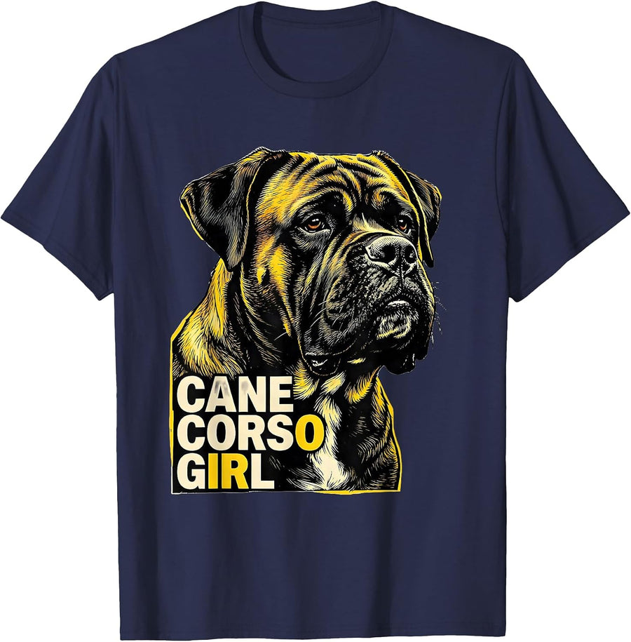 Cane Corso Girl Stencil Graphic Dog Lover Pride T-Shirt - Navy Blue