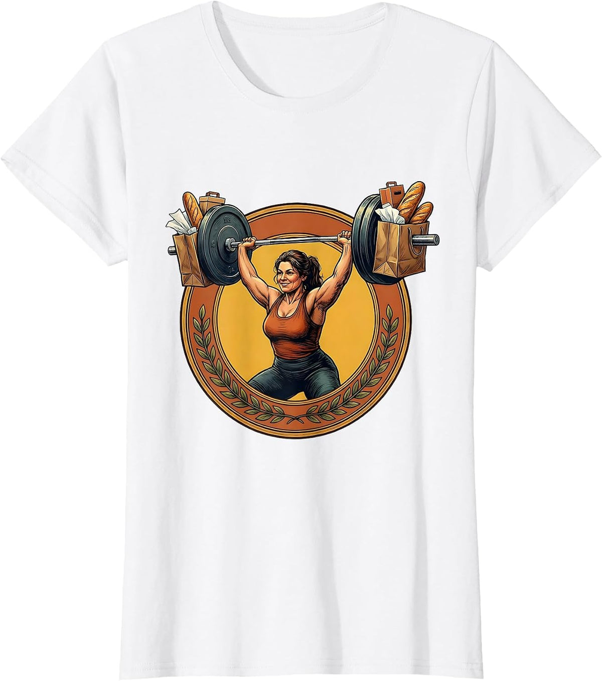 Shopper Strength Barbell Lifting Funny Graphic T-Shirt - White